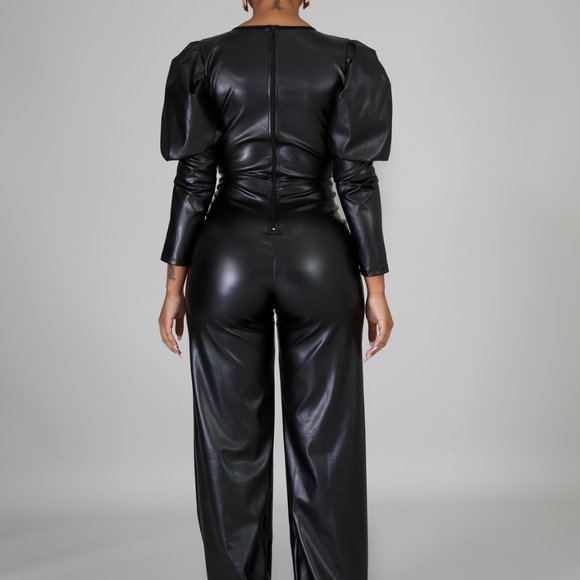 Black Leatherette Jumpsuit - Picture 4 of 4